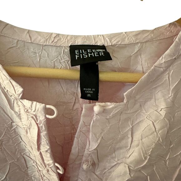 Eileen Fisher Pale Pastel Pink Crushed Silk Button Up Dapioni Blouse NWT Size M - Picture 8 of 8